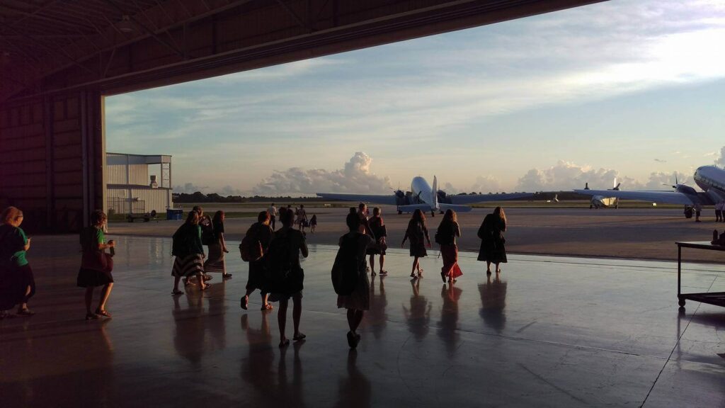 Boarding the plane at sunrise