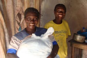 Giving out clothes and hygeine products