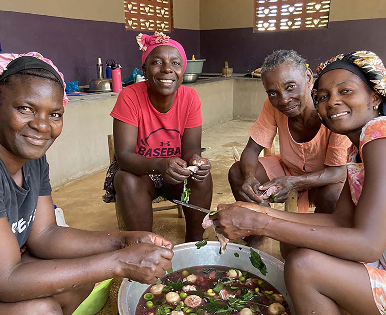 Women prepping food