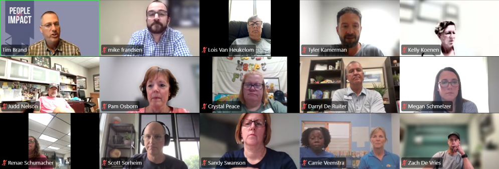 A Zoom gallery view captures the Many Hands network uniting online during a People for Impact session designed to inspire daily, active service over passive observation.