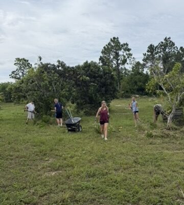 immanuel-youth-farm-2 Student volunteers work collectively to clear heavy weeds and overgrowth at a local mango and avocado orchard, expanding local crop sustainability with Many Hands.